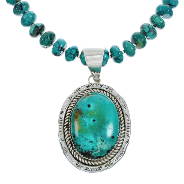 Turquoise Sterling Silver Native American Navajo Pendant Bead Necklace X10641